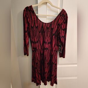 Express Dark Pink And Black Patterned Scoop Neck Skater Dress